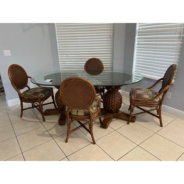 Glass Vintage Pineapple Pedestal Glass Top Dining Table For Sale - Image 7 of 12
