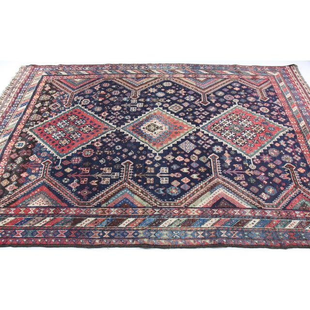 Tribal Antique Deep Indigo Field Tribal Rug With Triple Medallions – Circa 1880–1900 -5' 1'' X 8' 2'' For Sale - Image 3 of 13