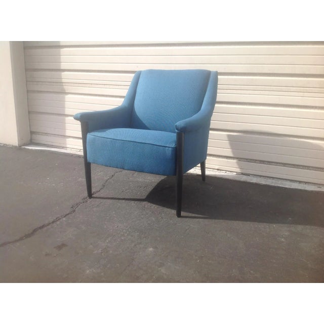 Modern mid century style lounge chair. The chair was upholstered for the listing as well as finished in a matte black. The...