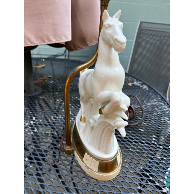 Vintage Art Deco White Gold Porcelain Horse Sculpture Lamp For Sale - Image 10 of 12