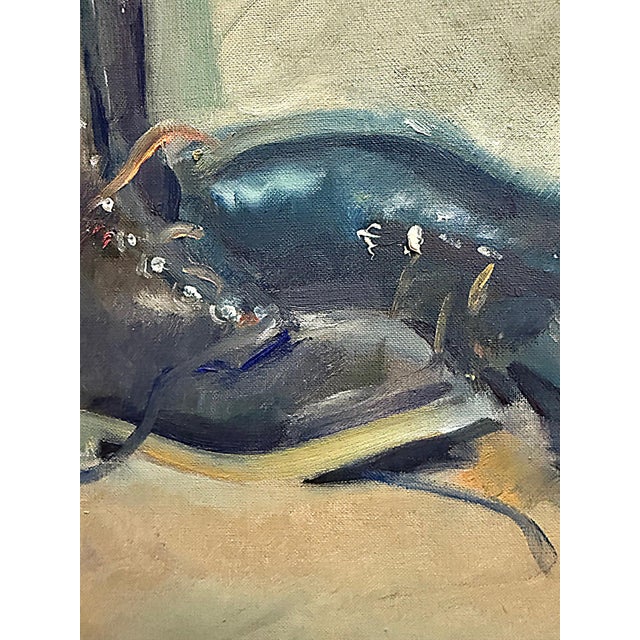 1963 Oil Painting on Board of a Pair of Boots Signed Unger For Sale - Image 4 of 9