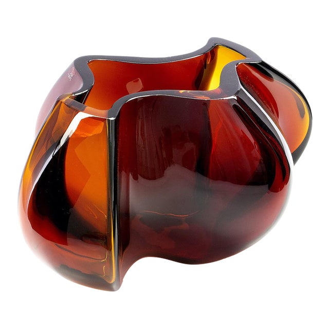 Sculptural Crystal Bowl ' Persephone ' in Dark Amber For Sale