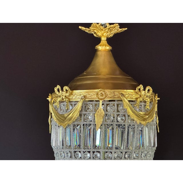 French 1980 French Louis XVI Gold Bronze Crystal Lantern - 1 Pc For Sale - Image 3 of 15