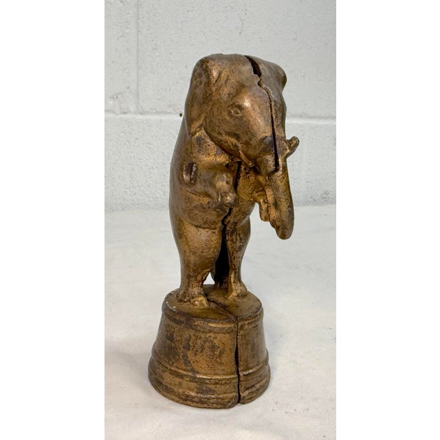 1910s Antique 1900s Ac Williams Hand Painted Cast Iron Gold Circus Elephant Still Bank For Sale - Image 5 of 9