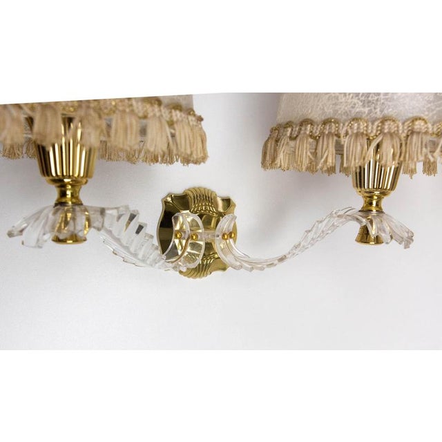 Metal Louis XV Brass and Resin Double Sconces with Lampshades, 1960s, Set of 2 For Sale - Image 7 of 15