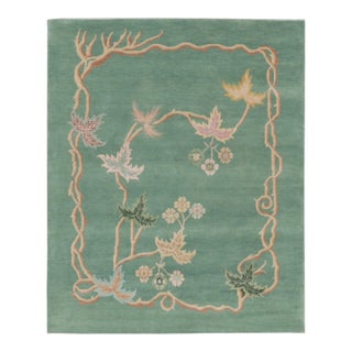 Chinese Art Deco Style Floral Wool Rug by Rug & Kilim, India For Sale