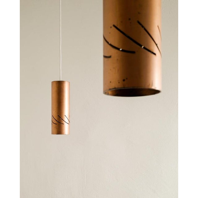 Swedish Mid-Century Copper Cylinder Pendant Lamp, 1950s For Sale - Image 3 of 7