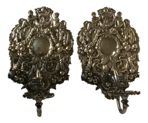 Antique Silvered Bronze Candle Wall Sconces