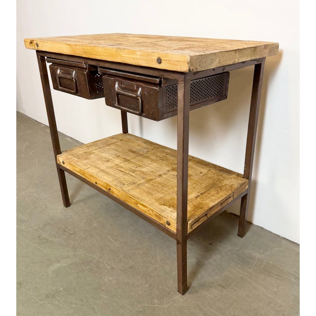 Brown Vintage Industrial Worktable, 1960s For Sale - Image 8 of 18
