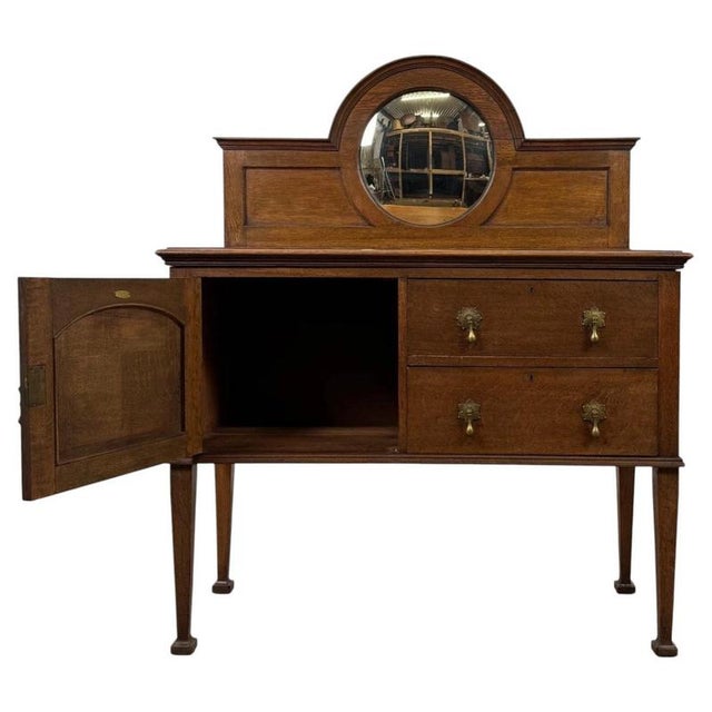 Antique Early 20th Century English Edwardian Oak Sideboard with Convex Mirror For Sale - Image 5 of 14