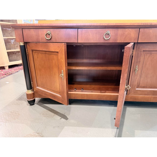 Brown Late 20th Century Baker Palladian Collection Neoclassical Walnut Sideboard With Ebonized Columns For Sale - Image 8 of 11