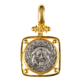 Ancient Greek Drachm [Coin] Pendant W 22 Karat Gold Setting For Sale