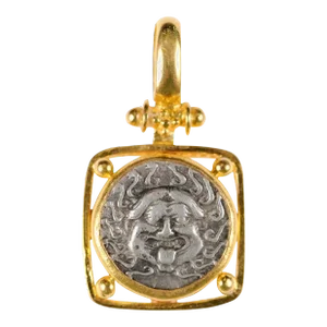 Ancient Greek Drachm [Coin] Pendant W 22 Karat Gold Setting