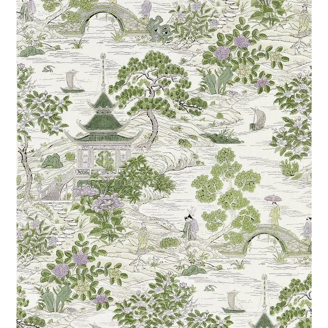 The House of Scalamandré Satomi Hand Block Print Fabric, Lavender & Citron For Sale