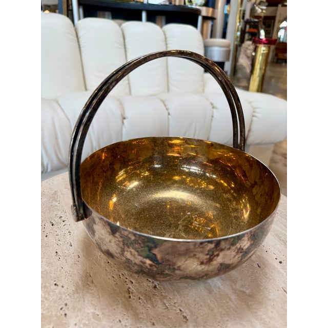 Metal Vintage Italian Silver-Plated and Gilt Metal Basket For Sale - Image 7 of 7