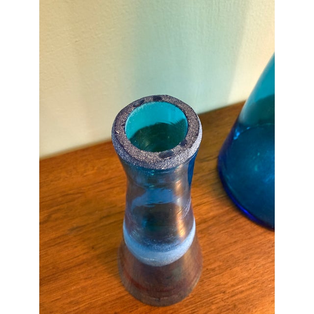 Glass 1960s Wayne Husted for Blenko Massive #6138 Floor Decanter in Blue For Sale - Image 7 of 9