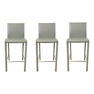 Interlude Home Contemporary Gray Leather Counter Stools Set of 3 For Sale