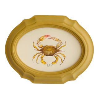 Original Hand-Painted Crab Painting in a Hand-Painted Frame For Sale