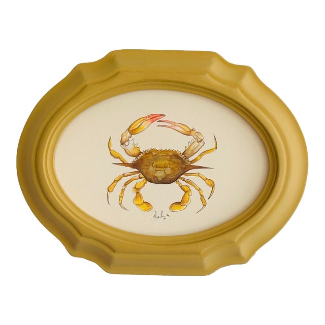 Original Hand-Painted Crab Painting in a Hand-Painted Frame For Sale