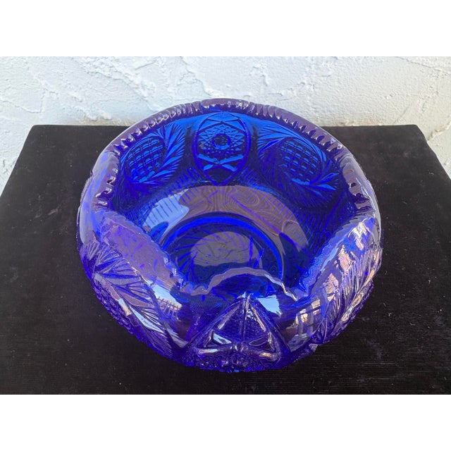 1970s Vintage Fenton Cobalt Blue Pressed Glass Starburst Rose Bowl, Circa 1970s For Sale - Image 5 of 9