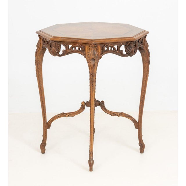 Brown Louis XVI Style Octagonal Walnut Occasional Table For Sale - Image 8 of 8