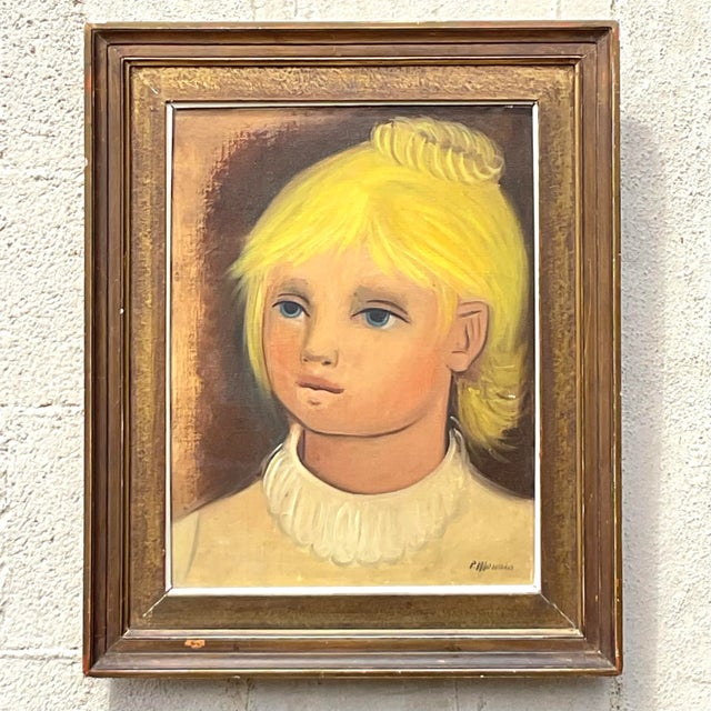 Mid 20th Century Vintage Boho Original Oil Portrait on Canvas For Sale - Image 5 of 8