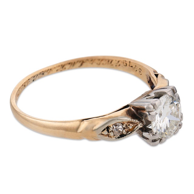 1930s Art Deco Diamond 14k Yellow Gold and Platinum Engagement Ring, Size 4.5 For Sale - Image 4 of 6