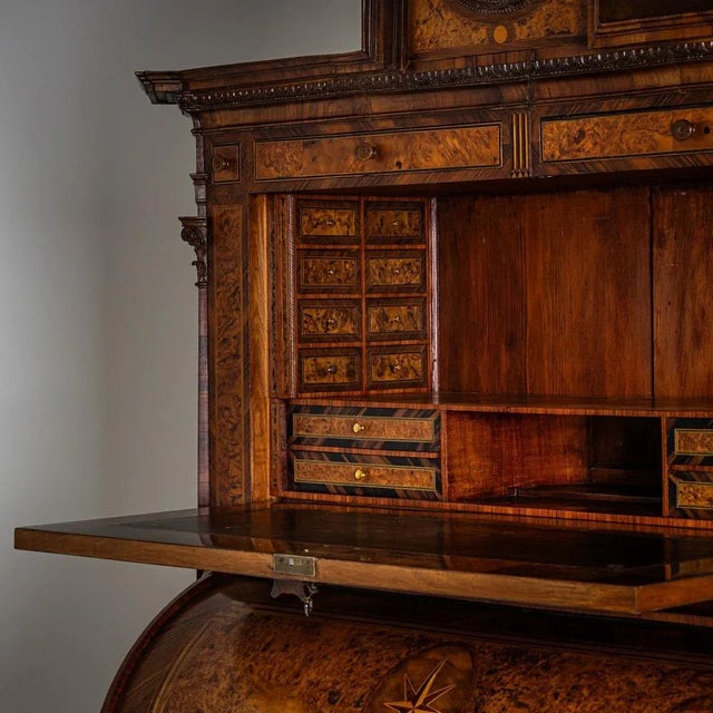 Neoclassical Cylinder Secretaire Desk with Clock, 1780 For Sale - Image 5 of 15