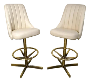 Mid-Century Modern Brass Bar Stools by Chromcraft - A Pair
