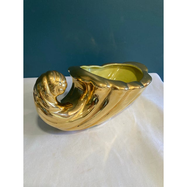 Mid-Century Modern Vintage Gold Ceramic Shell Planter or Vase For Sale - Image 3 of 8