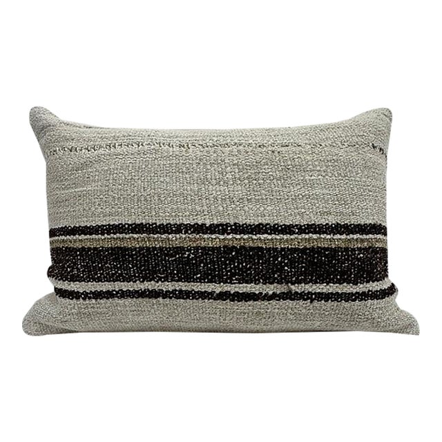 Turkish Hemp Pillow Cushion Natural Cream Black Brown Pillow Cushion Cover 16" x 24" For Sale