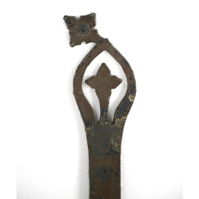 Antique black smithed hand hammered iron door strap hinges. They have been painted with brown paint. They are in good...