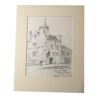 1920s "Grammar Hall, Magdalene College" Landscape Pencil Drawing by Walter E. Church For Sale