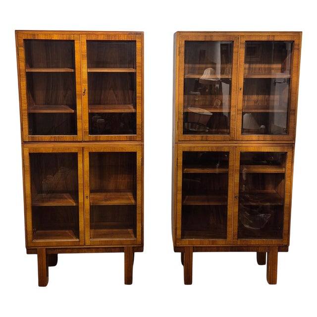 Vintage German Bookcases in Walnut from Brumax, 1930s, Set of 2 For Sale