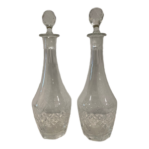 Pair of Early 20th Century Diamond Cut Crystal Decanters