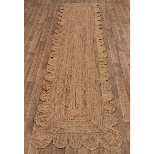 Boho Chic Natural Color Jute Scallop Handmade Bohomian Rug Runner 3'x12' For Sale - Image 3 of 10