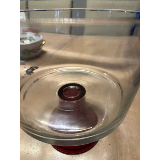 Mid 20th Century Mid Century Modern Vintage Med Punch Bowl Valentine’s Day Clear Glass Red For Sale - Image 5 of 5