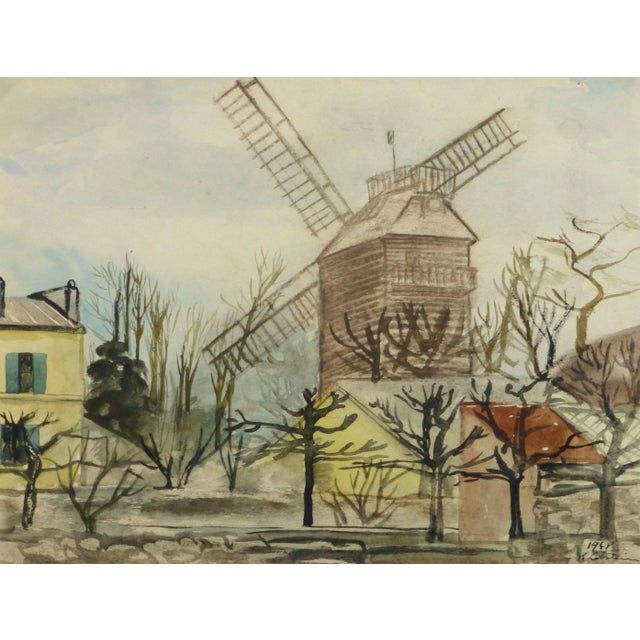 1940s R. Holstein, Vintage French Watercolor Landscape - Moulin De La Galette, Paris For Sale - Image 5 of 5