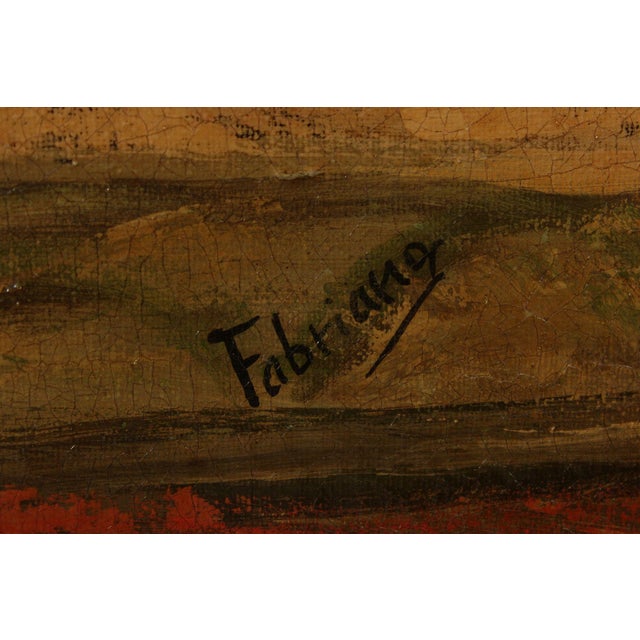 Mid 20th Century Roman Fresco Oil Painting Signed 'Fabriano' with Black Frame For Sale - Image 16 of 18