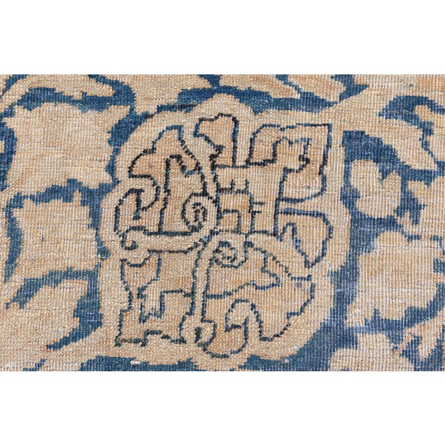 Beige Antique Blue and Beige Persian Kirman Handwoven Wool Rug For Sale - Image 8 of 8