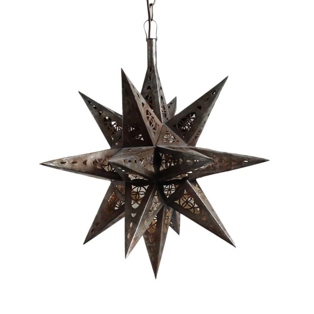 Early 21st Century Vintage Moravian Tin Star Pendant Light Medium For Sale - Image 5 of 5