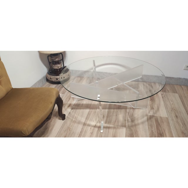 Glass Coffee Table with Acrylic Glass Base For Sale - Image 9 of 16