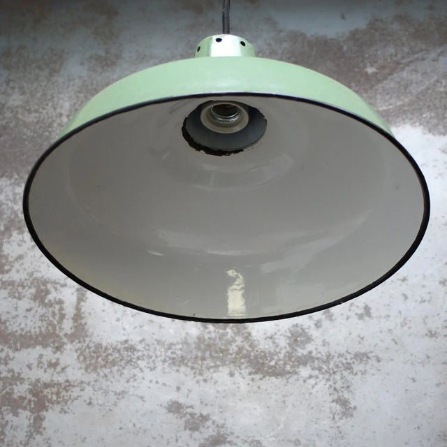 Vintage French Industrial Green Enamel Pendant Light For Sale - Image 4 of 5