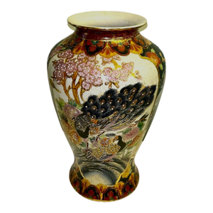 Vintage Chinese Peacock Vase — Hand‑Painted, Gold‑Accented