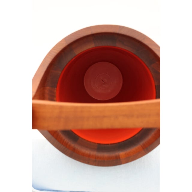 Wood Extra Large Vintage Dansk Teak Ice Bucket - Jens Quistgaard - Original Orange Liner For Sale - Image 7 of 11