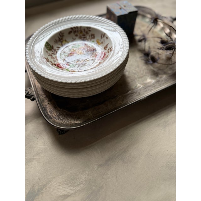Vintage Pomona Windsor Ware 8” Soup Bowls | Johnson Bros England | c.1940–1950 | Set of 7 Hand-Colored Earthenware For Sale - Image 12 of 12