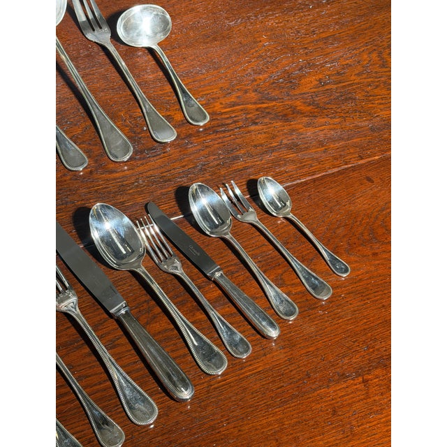 Metal Silver-Plated Perles Cutlery Set for 12 with Anti-Oxidation Chest from Christofle, Set of 127 For Sale - Image 7 of 9