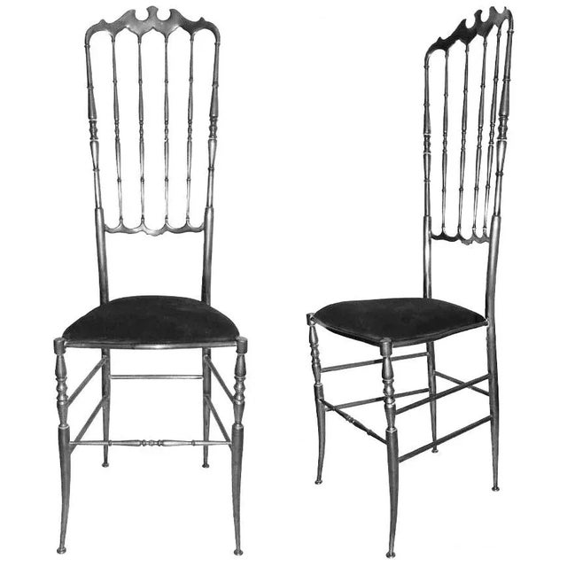 Neoclassical Vintage Eight Nickel-Plated Chiavari Chairs For Sale - Image 3 of 3