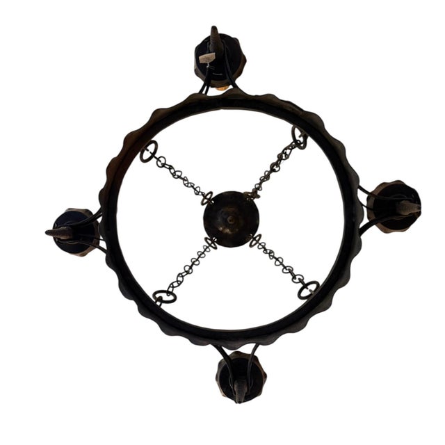 Metal Antique Hand Forged Iron Chandelier With Flowers and Original Patina For Sale - Image 7 of 9