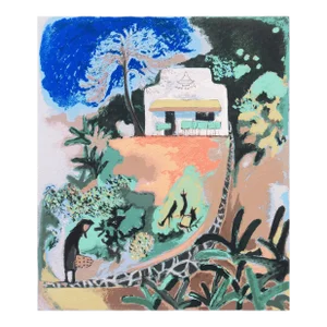 'Mimosa Tree Restaurant' by Yoshito Hirano, Aegean, Cyclades, Japanese Artist in Greece, Feral Cat